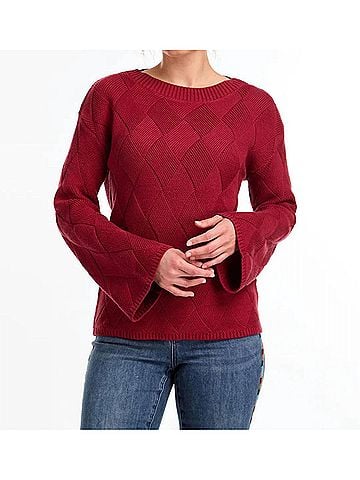 FDJ Long Sleeve Boat Neck Sweater in Red Pattern (view 2)