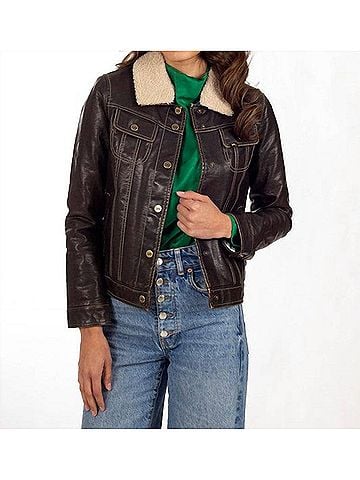 Wrangler Jeans Co Sherpa-Lined Faux-Leather Jacket in Brown (view 2)