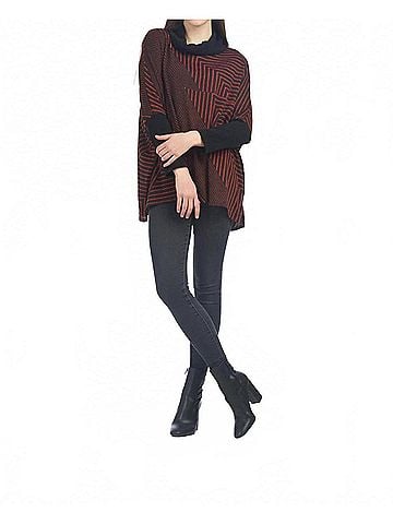 Papillon Asymmetrical Stripe Poncho in Rust (view 2)