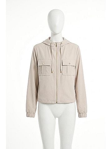 Joseph Ribkoff Hooded Zip Up Boxy Utility Jacket in Moonstone (view 1)