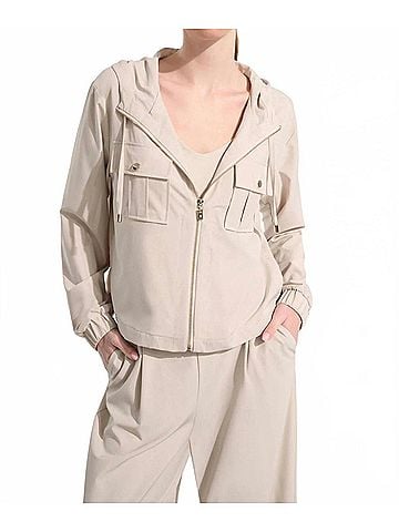 Joseph Ribkoff Hooded Zip Up Boxy Utility Jacket in Moonstone (view 2)