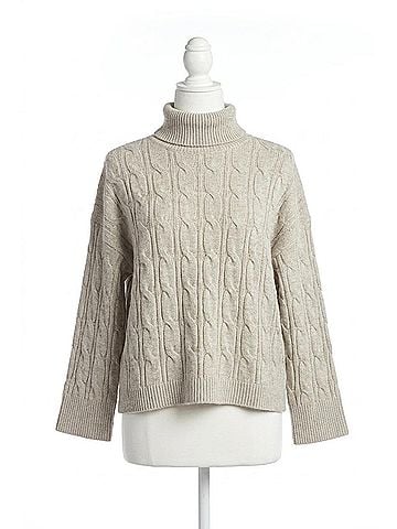 Papillon Cable Knit Oversized Cropped Sweater in Stone (view 1)