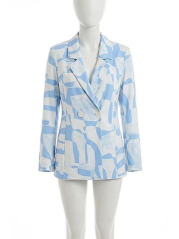 Joseph Ribkoff Geometric Double Breast Blazer in Blue/Beige (view 1)