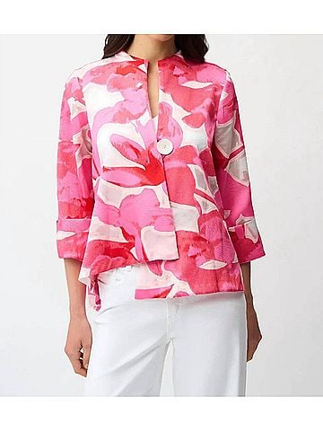 Joseph Ribkoff Floral Asymmetric Swing Jacket in Pink/Multi (view 2)