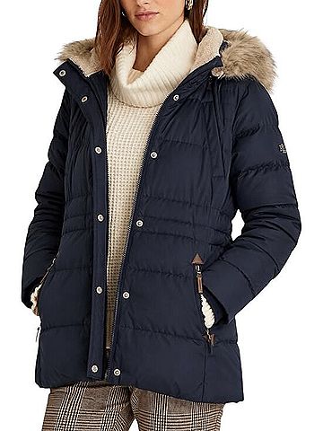 Lauren by Ralph Lauren Faux Fur Trim Hooded Down Puffer Jacket Jacket (view 2)