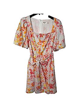 Eliza J Floral Eyelet Cotton Puff Sleeve Belted Mini Dress Casual Dress (view 1)