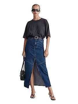 Madewell Blue Denim Maxi Skirt with Center Front Slit Casual Skirt (view 2)