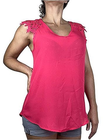 Jella Couture Halleck Crochet Sleeve Blouse Sleeveless T-Shirt (view 1)