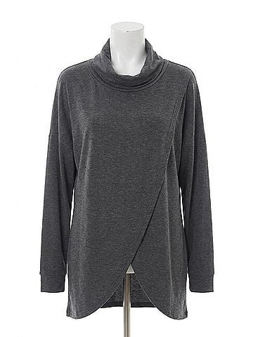 Papillon Cowl Neck Crossover Front Sweater in Charcoal (view 1)