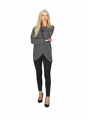 Papillon Cowl Neck Crossover Front Sweater in Charcoal (view 2)