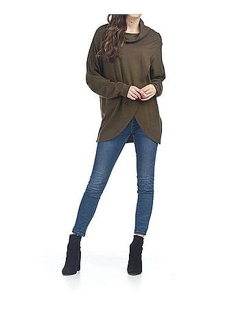 Papillon Cowl Neck Crossover Top in Olive (view 2)