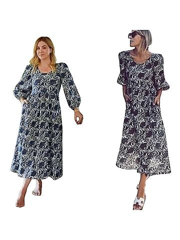 The Great. The Ravine Autumn Leaves Puff Sleeve Midi Casual Dress (view 1)