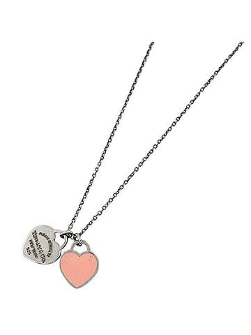 Tiffany & Co. Tiffany &amp; Co. Return to Double Heart Necklace with Tag, Sterling Silver 925, Pink, Women's (view 1)