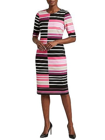 Eliza J Scuba Striped Midi Sheath Dress Casual Dress (view 1)