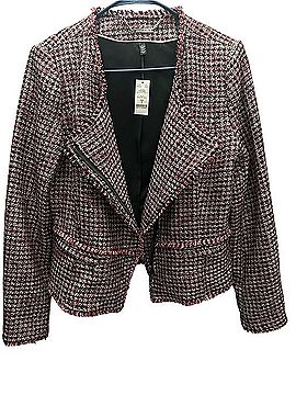 White House Black Market Pink &amp; Black Tweed Fringe Open Blazer Blazer (view 2)