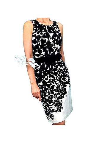 White House Black Market Belted Floral Print Dress Cocktail Dress (view 1)