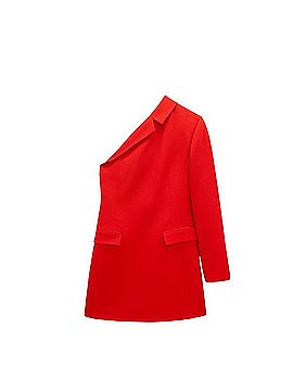 Zara Asymmetrical Red Blazer Dress Casual Dress (view 1)