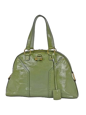Yves Saint Laurent Yves Saint Laurent Muse handbag, enamel patent leather, green, 156464, women's. (view 1)