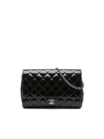 Chanel CC Quilted Patent Striated Flap Clutch with Chain (view 1)