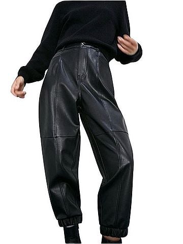 Zara Faux Leather Joggers Faux Leather Pants (view 2)