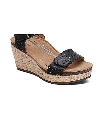 Aetrex Women's Sydney Cutout Espadrille Wedge in Black (view 1)