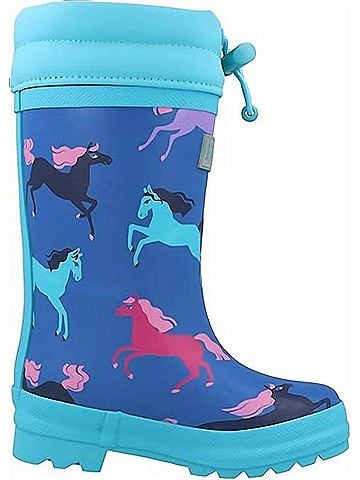 Hatley Boy's Prancing Horses Sherpa Lined Rain Boots 11 Mo in Snorkel Blue (view 1)