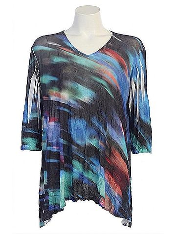 Jess & Jane Spectra Soft Mesh Crushed Tunic Top in Black Multi (view 1)
