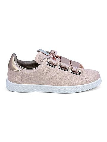 Victoria Women's Satin Ribbon Lace-Up Sneakers in Rosa (view 1)