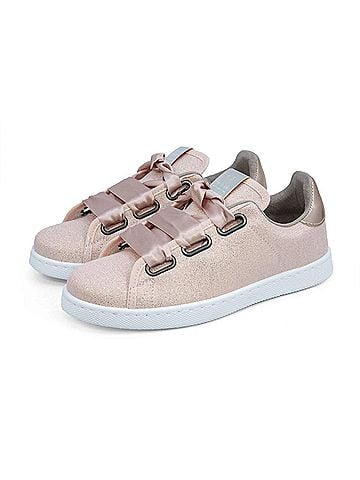 Victoria Women's Satin Ribbon Lace-Up Sneakers in Rosa (view 2)