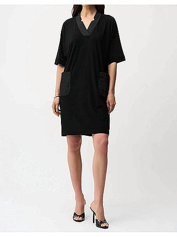 Joseph Ribkoff Notched V-Neck Half Sleeve Shift Dress in Black (view 2)
