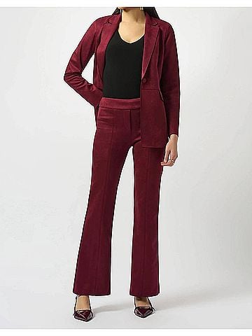 Joseph Ribkoff Scuba Suede Pull On Flared Pants in Merlot (view 2)