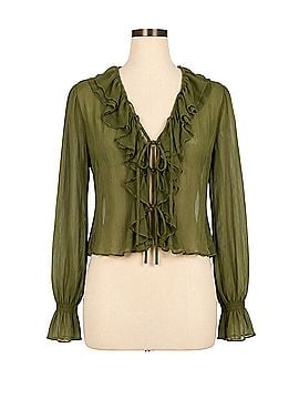 BODE Flounce Ruffle Silk Sheer Tie Front Top Long Sleeve T-Shirt (view 1)