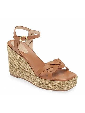 Stuart Weitzman Women's Braided Leather Espadrille Wedge Sandals in Tan (view 1)
