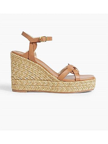 Stuart Weitzman Women's Braided Leather Espadrille Wedge Sandals in Tan (view 2)