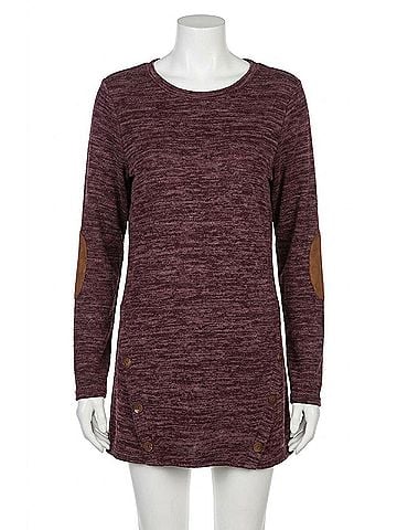 Papillon Heathered Tunic With Button Detail in Burgundy (view 1)
