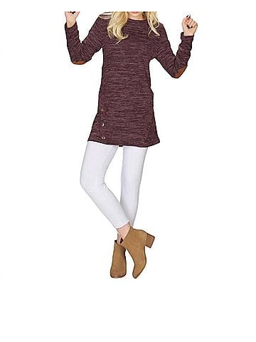 Papillon Heathered Tunic With Button Detail in Burgundy (view 2)