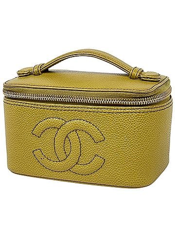 Chanel Chanel CHANEL Bag/Cosmetic Pouch Coco Mark Vanity Bag Mirror Caviar Skin Yellow Women's (view 1)