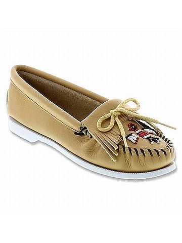 Minnetonka Women's Thunderbird Boat Moccasins in Natural Smooth Leather (view 1)