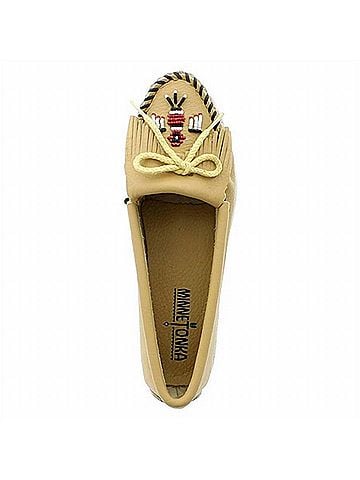 Minnetonka Women's Thunderbird Boat Moccasins in Natural Smooth Leather (view 2)