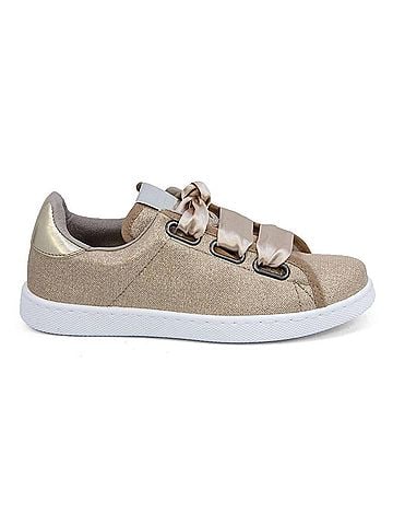 Victoria Women's Satin Ribbon Lace-Up Sneakers in Platino (view 1)