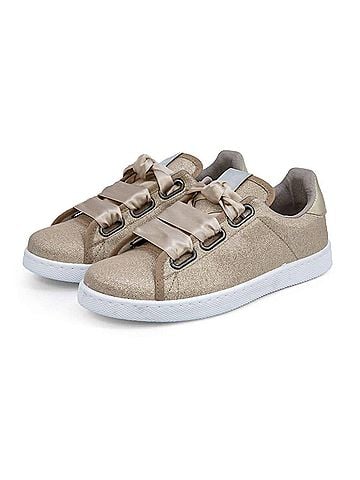 Victoria Women's Satin Ribbon Lace-Up Sneakers in Platino (view 2)