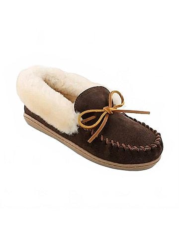 Minnetonka Women's Alpine Sheepskin Moccasins in Chocolate (view 1)