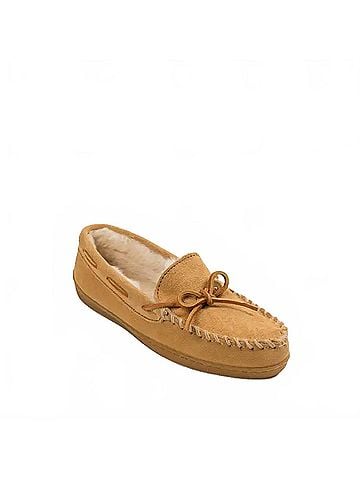 Minnetonka Women's Pile Lined Hardsole Shoes in Tan Suede (view 1)