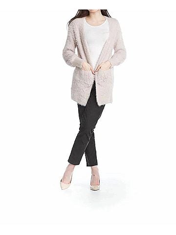 Papillon Fuzzy Long Cardigan With Pockets in Blush (view 2)