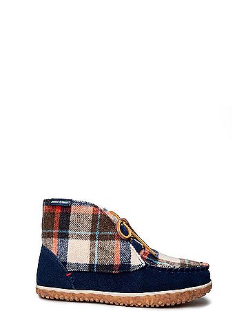 Minnetonka Women's Torrey Faux Fur Lined Slipper Bootie in Navy Multi (view 1)