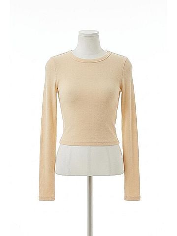 Enza Costa Supima Baby Rib Long Sleeve Cropped Top in Flan (view 1)