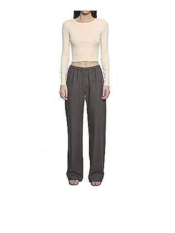 Enza Costa Supima Baby Rib Long Sleeve Cropped Top in Flan (view 2)