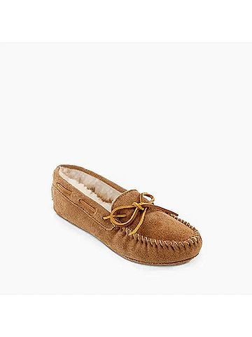 Minnetonka Women's Sheepskin Softsole Moccasins in Golden Tan (view 1)