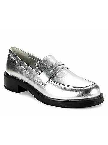 Stuart Weitzman Women's Palmer Leather Loafer Shoes in Silver (view 1)