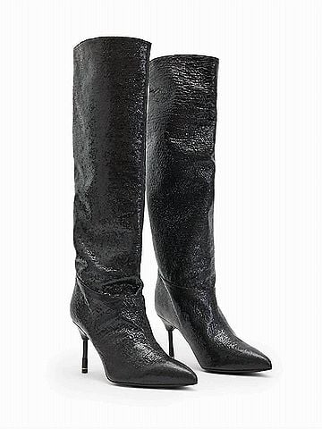 ALLSAINTS Women's Nori Shimmer Knee High Leather Boots in Black (view 2)